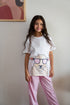 Girls Sheep PJ Set White T-Shirt + Rose Pants